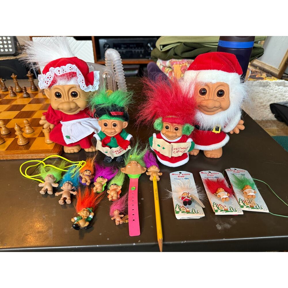 13 Vintage Russ Troll Christmas Dolls Santa Mrs Clause Carolers Large 8" 5" Xmas